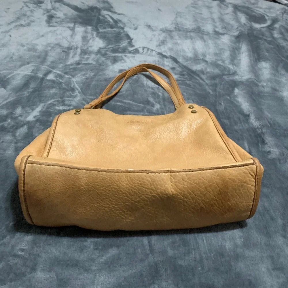 American Leather Co. Lenox Satchel Tan Leather Shoulder Bag Purse Triple Entry - Picture 2 of 16